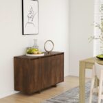 Modern Brown Oak Sideboard Cabinet Storage Organizer with Shelves & Doors