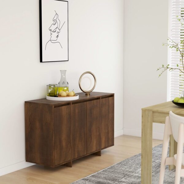 Modern Brown Oak Sideboard Cabinet Storage Organizer with Shelves & Doors