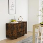 Modern Smoked Oak Sideboard Cabinet with Drawers Storage Organizer Wood