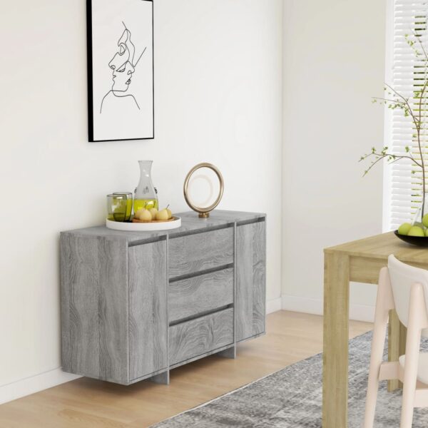 Modern Grey Sideboard Storage Cabinet with Drawers and Doors for Home Decor