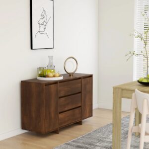 Elegant Brown Oak Sideboard Modern Storage Cabinet with Drawers & Doors