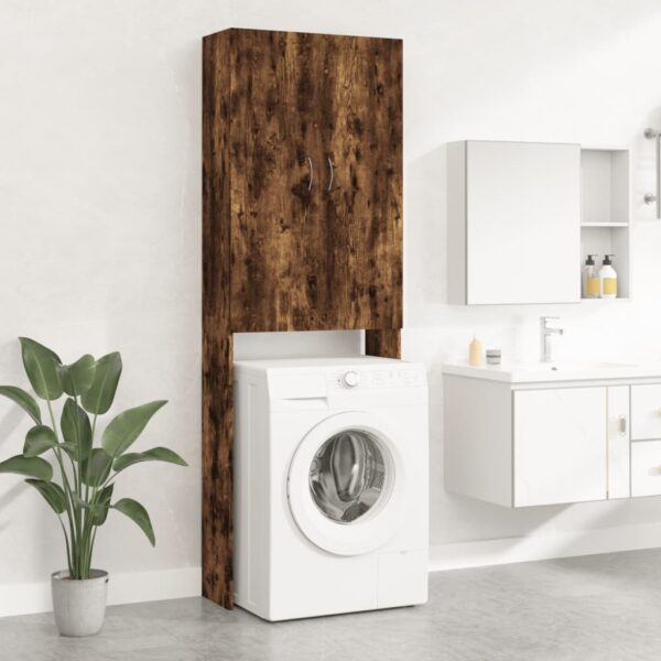 Modern Smoked Oak Bathroom Washing Machine Cabinet Storage Organizer with Doors