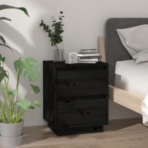 Bedside Cabinet Black 40x35x50 cm Solid Wood Pine