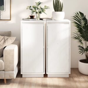 Elegant White Solid Pine Wood Sideboards Set of Two Spacious Storage Cabinets