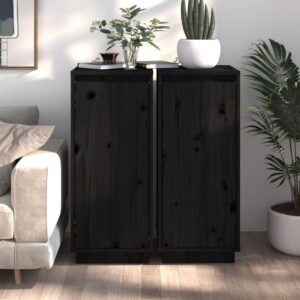 Chic Black Solid Pine Wood Sideboards Elegant Storage Cabinets Set of Two