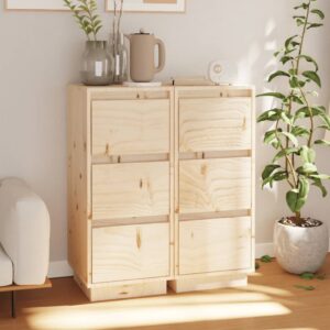 Solid Pine Wood Sideboards Set of Two - Elegant Storage Cabinets for Home