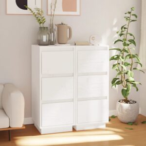 Chic White Solid Pine Wood Sideboards Elegant Storage Cabinets with Shelves