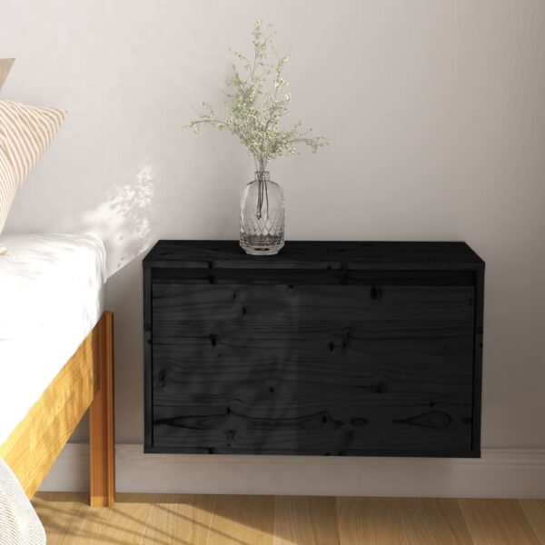 Solid Pine Wood Wall Cabinet Black Floating Storage Shelf Decorative Organizer