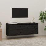 Wall Cabinet Black 100x30x35 cm Solid Wood Pine