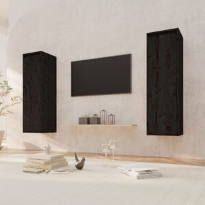 Solid Pine Wood Wall Cabinets Set of Two Black Floating Storage Shelves Decor