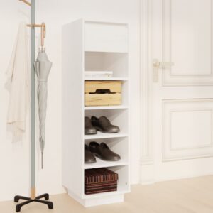 Solid Wood Pine White Shoe Cabinet Storage Organizer with Drawer and Shelves