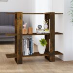 Versatile Smoked Oak Bookshelf Cabinet Room Divider Storage Organizer Chic