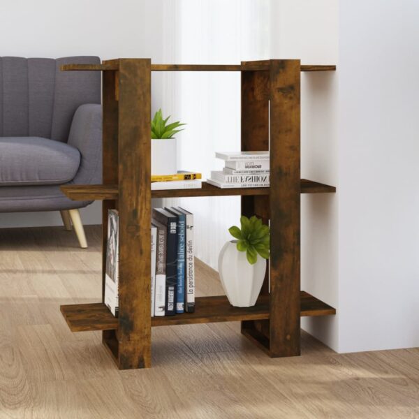 Versatile Wooden Bookshelf Room Divider Storage Organizer Smoked Oak Finish