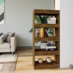 Versatile Smoked Oak Engineered Wood Book Cabinet Room Divider Storage Shelf