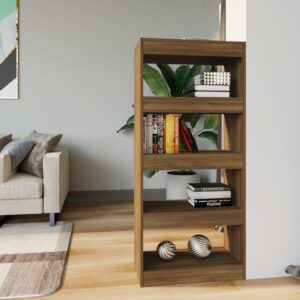 Versatile Wooden Bookshelf Room Divider Storage Organizer Brown Oak Finish