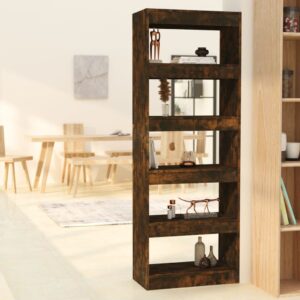 Versatile Smoked Oak Wooden Bookshelf Room Divider Storage Organizer Display