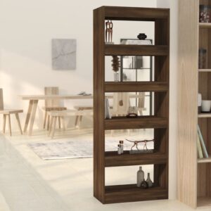 Versatile Wooden Bookshelf Room Divider Storage Organizer Brown Oak Finish