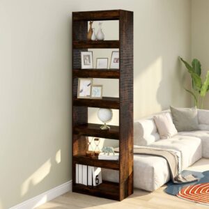 Versatile Smoked Oak Wooden Bookshelf Storage Organizer Room Divider Elegant