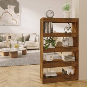 Versatile Smoked Oak Engineered Wood Book Cabinet Room Divider with Storage