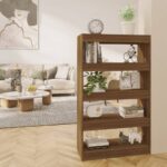 Versatile Wooden Bookshelf Room Divider Storage Organizer Brown Oak Finish