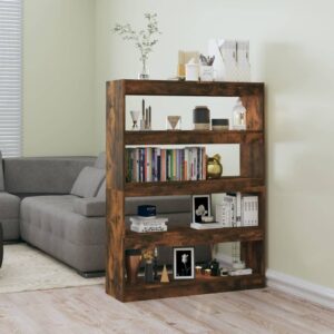 Versatile Smoked Oak Bookshelf Cabinet Room Divider with Ample Storage Space