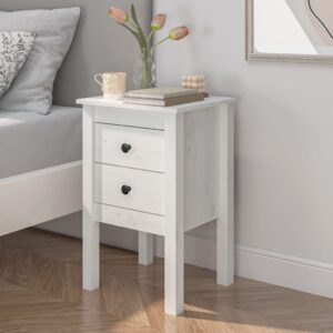 Elegant White Solid Pine Wood Bedside Cabinet with 2 Drawers and Sturdy Top