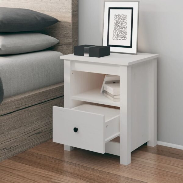 Chic White Solid Pine Wood Bedside Cabinet Nightstand with Storage Drawer