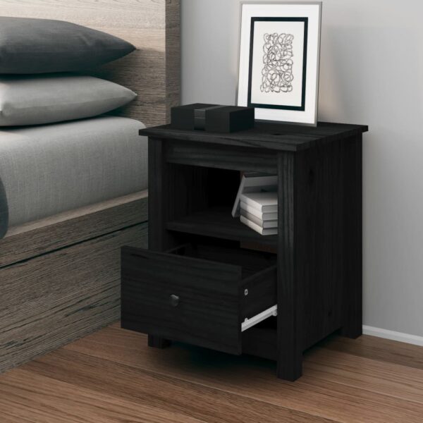 Bedside Cabinet Black 40x35x49 cm Solid Wood Pine