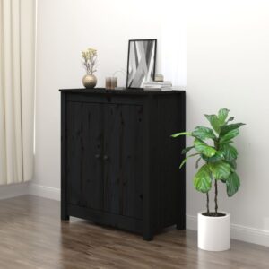 Solid Pine Wood Sideboard Black Storage Cabinet Rustic Organizer with Shelves