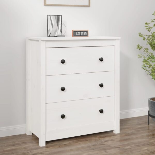 Chic White Solid Pine Wood Sideboard Storage Cabinet with Sturdy Top