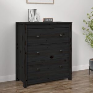 Chic Black Solid Pine Wood Sideboard Storage Cabinet with Sturdy Top