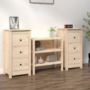 Rustic Solid Pine Wood Sideboards Set of Two - Ample Storage Space Sturdy Top