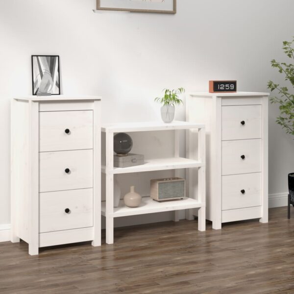 Chic White Solid Pine Wood Sideboards Set of Two - Ample Storage Space