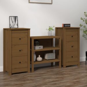 Rustic Honey Brown Solid Pine Wood Sideboards Set of Two - Ample Storage Space