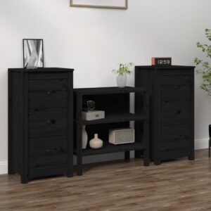 Chic Black Solid Pine Wood Sideboards Set of Two - Ample Storage Space