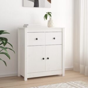 Chic White Solid Pine Wood Sideboard Storage Cabinet Rustic Organizer