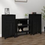 Solid Pine Wood Sideboards Black - Ample Storage Space  Sturdy Top  Versatile