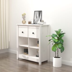 Chic White Solid Pine Wood Sideboard Buffet Storage Cabinet with Drawers Shelves