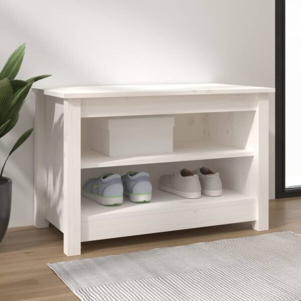 Solid Pine Wood Shoe Bench White Storage Organizer Rustic Entryway Furniture