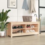 Solid Pine Wood Shoe Bench Stylish Storage Organizer Rustic Entryway Furniture