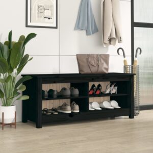 Shoe Bench Black 110x38x45.5 cm Solid Wood Pine