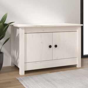 Chic White Solid Pine Wood Shoe Cabinet Rustic Two-Layer Storage Organizer