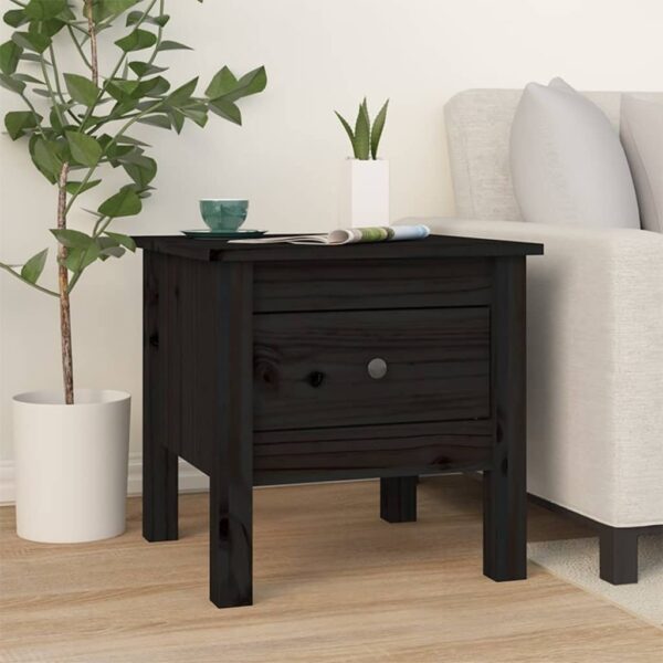 Side Table Black 40x40x39 cm Solid Wood Pine