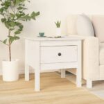 Chic White Solid Pine Wood Side Table - Versatile End Table with Drawer Storage