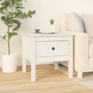 Chic White Solid Pine Wood Side Table - Versatile End Table with Drawer Storage