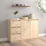 Rustic Solid Pine Wood Sideboard Storage Cabinet with Doors and Drawers