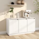 Chic White Solid Pine Wood Sideboard Modern Storage Cabinet with Shelves