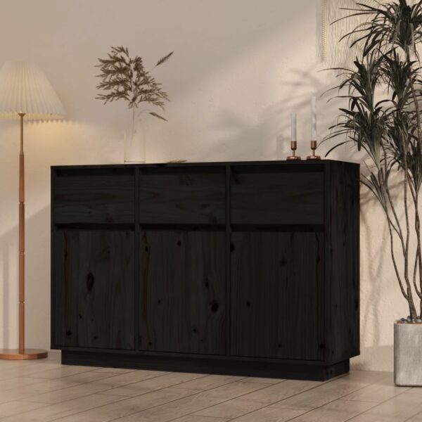 Sideboard Black 110x34x75 cm Solid Wood Pine