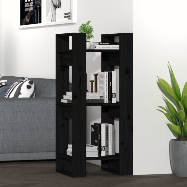 Solid Pine Wood Book Shelf Cabinet Room Divider Storage Organizer Black Elegant