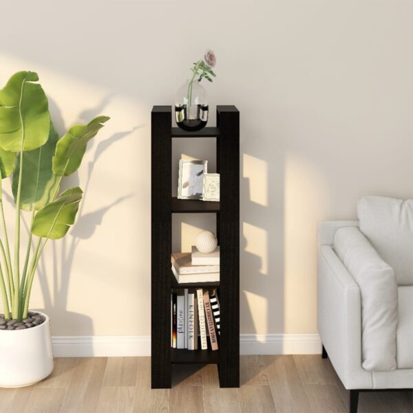 Solid Pine Wood Book Cabinet Room Divider Black Elegant Storage Organizer Shelf